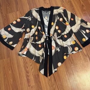 Elizabeth and James‎ Women's Oversize Black Orange Drew Kimono Blouse Size M/L